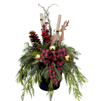 Rustic Deer Winter Porch Pot