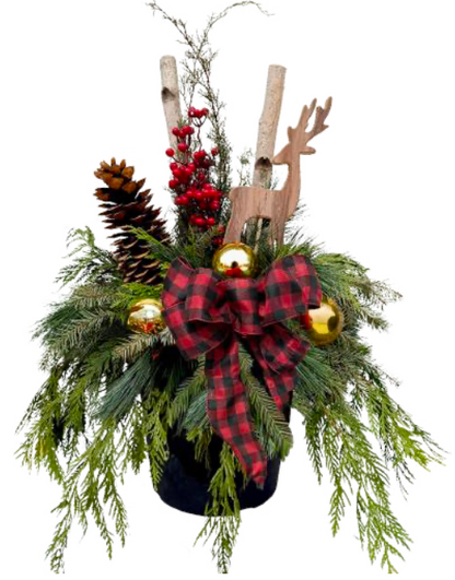 Rustic Deer Winter Porch Pot