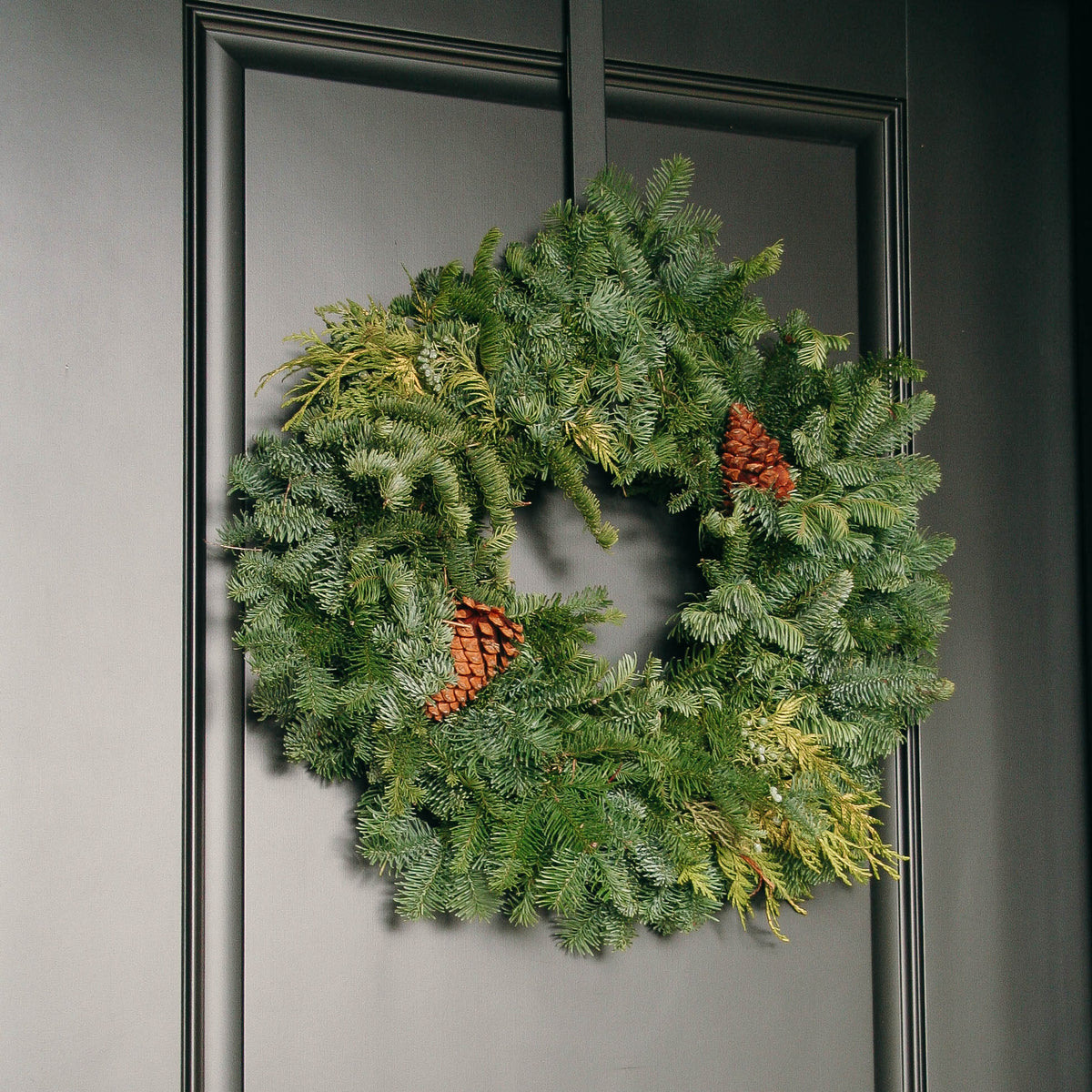 Mixed Noble Fir Wreath with Cones - 20 Inch