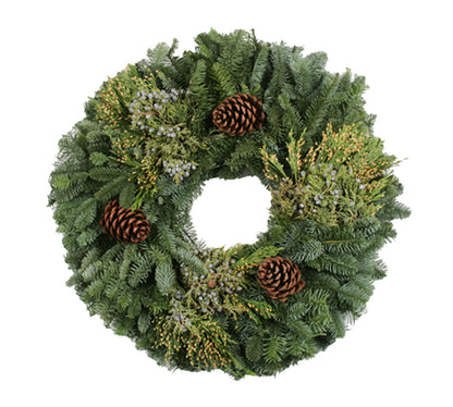 Mixed Noble Fir Wreath with Cones - 20 Inch